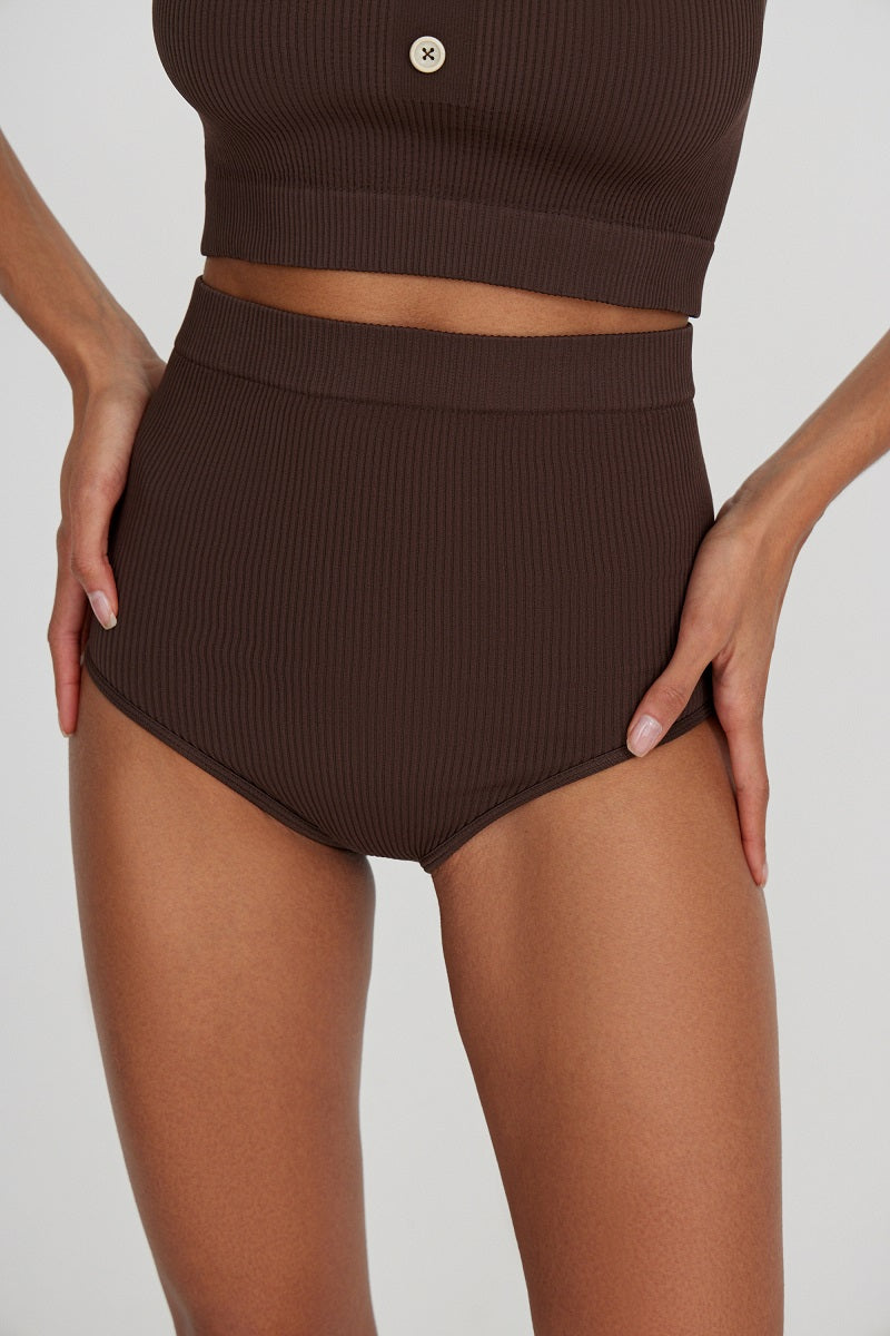 South Beach ribbed high waisted leggings in chocolate brown