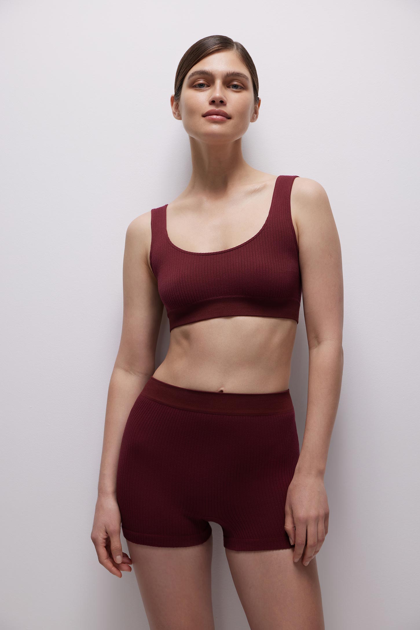 Wide strap ribbed top BURGUNDY – фото № 2