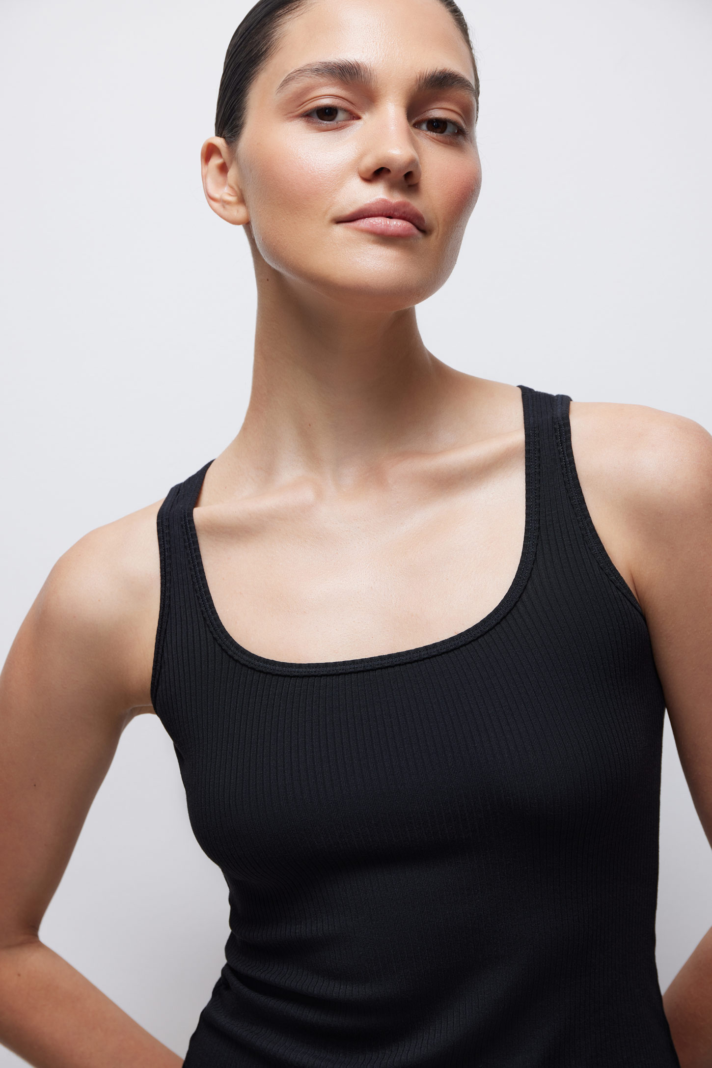 Ribbed cotton tank top with wide straps Ribbed cotton – фото № 2