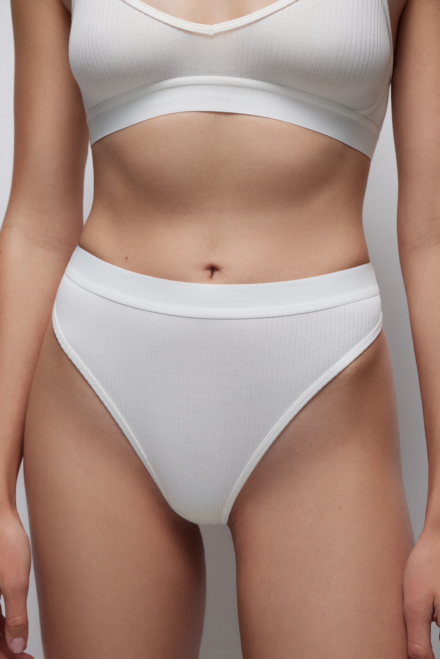 High-waisted cotton ribbed thong Ribbed cotton
