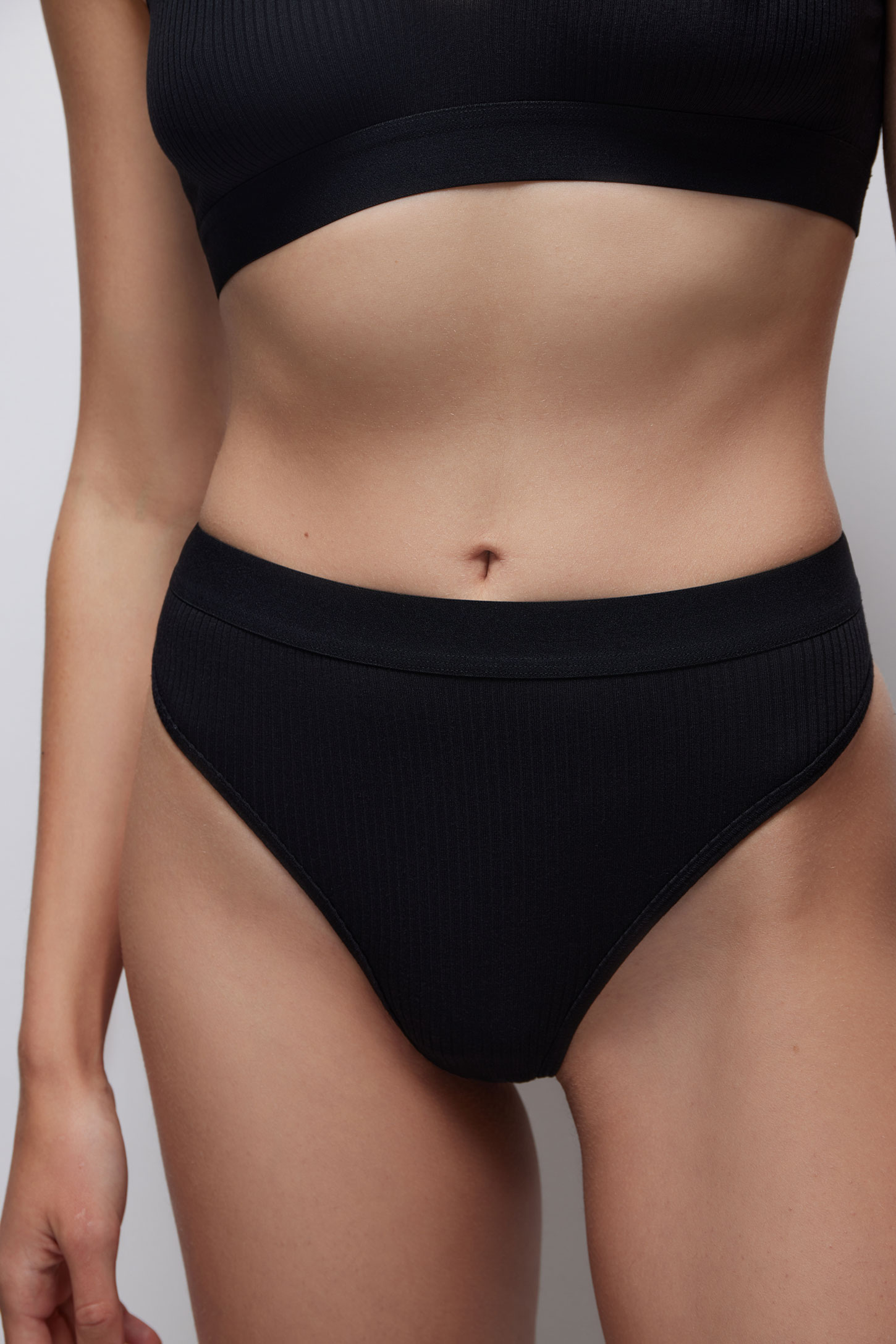 High-waisted cotton ribbed thong Ribbed cotton – фото № 2