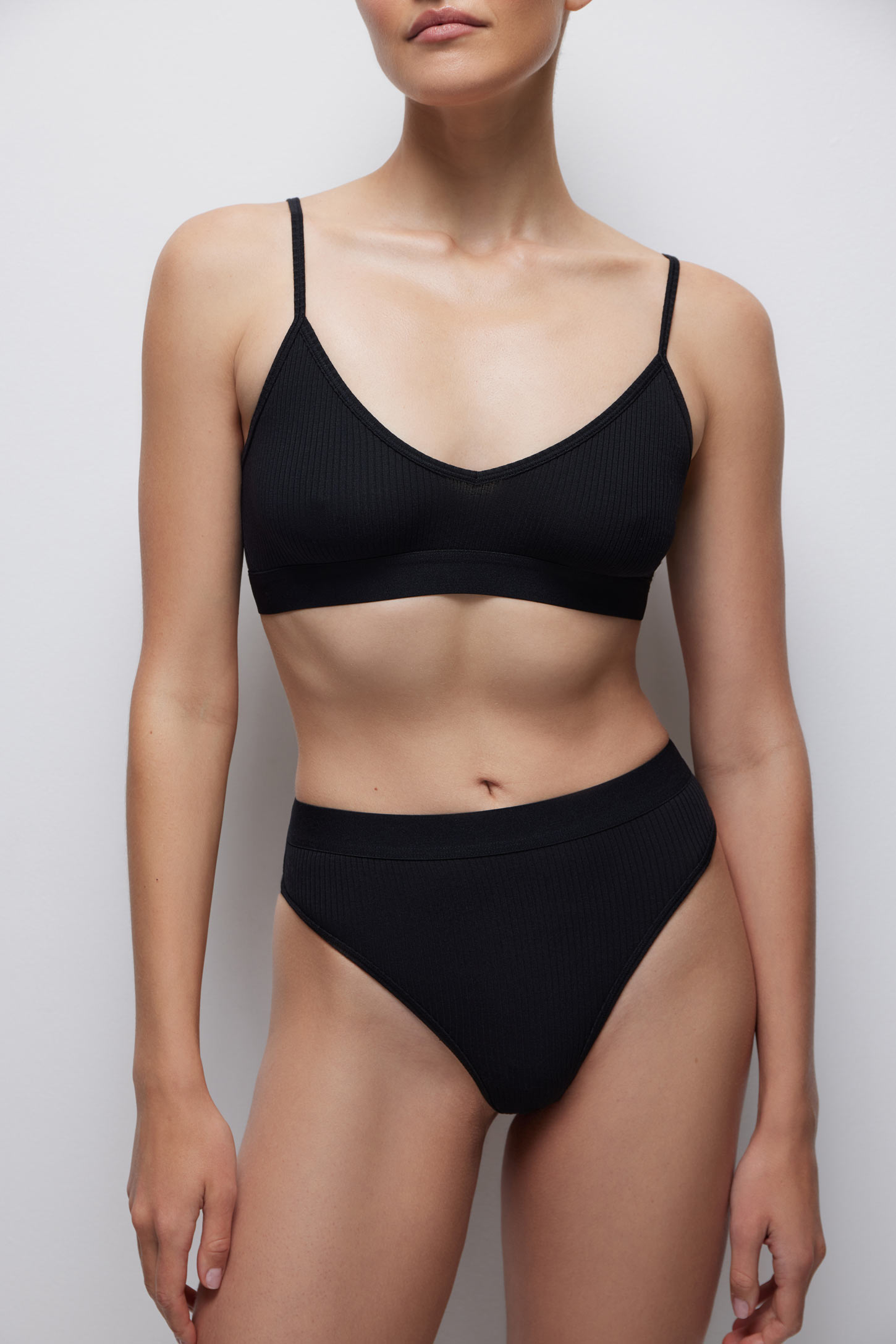 High-waisted cotton ribbed thong Ribbed cotton – фото № 5